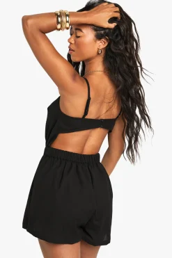 boohoo Linen Look Backless Playsuit<Femme Combinaisons Et Combishorts