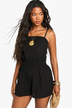 boohoo Linen Look Backless Playsuit<Femme Combinaisons Et Combishorts