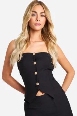 Linen Look Bandeau à Boutons sur le devant