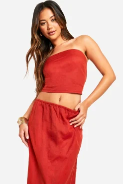 boohoo Linen Look Bandeau & Jupe Maxi Colonne<Femme Ensembles