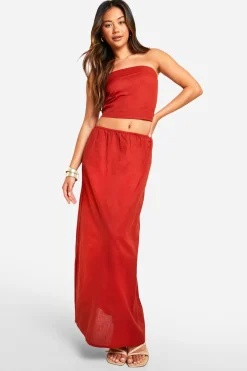 boohoo Linen Look Bandeau & Jupe Maxi Colonne<Femme Ensembles