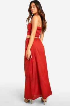 boohoo Linen Look Bandeau & Jupe Maxi Colonne<Femme Ensembles