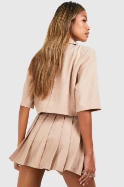 boohoo Linen Look Boxy Crop Blazer<Femme Blazers|Vestes & Manteaux