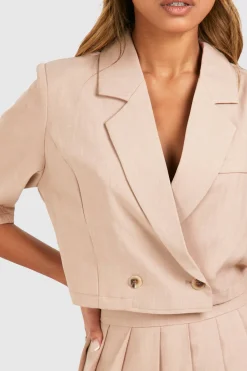 boohoo Linen Look Boxy Crop Blazer<Femme Blazers|Vestes & Manteaux