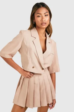 boohoo Linen Look Boxy Crop Blazer<Femme Blazers|Vestes & Manteaux