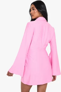 boohoo Linen Look Buckle Detail Tie Waist Tailored Blazer Dress<Femme Tailleurs|Robes À Manches Longues
