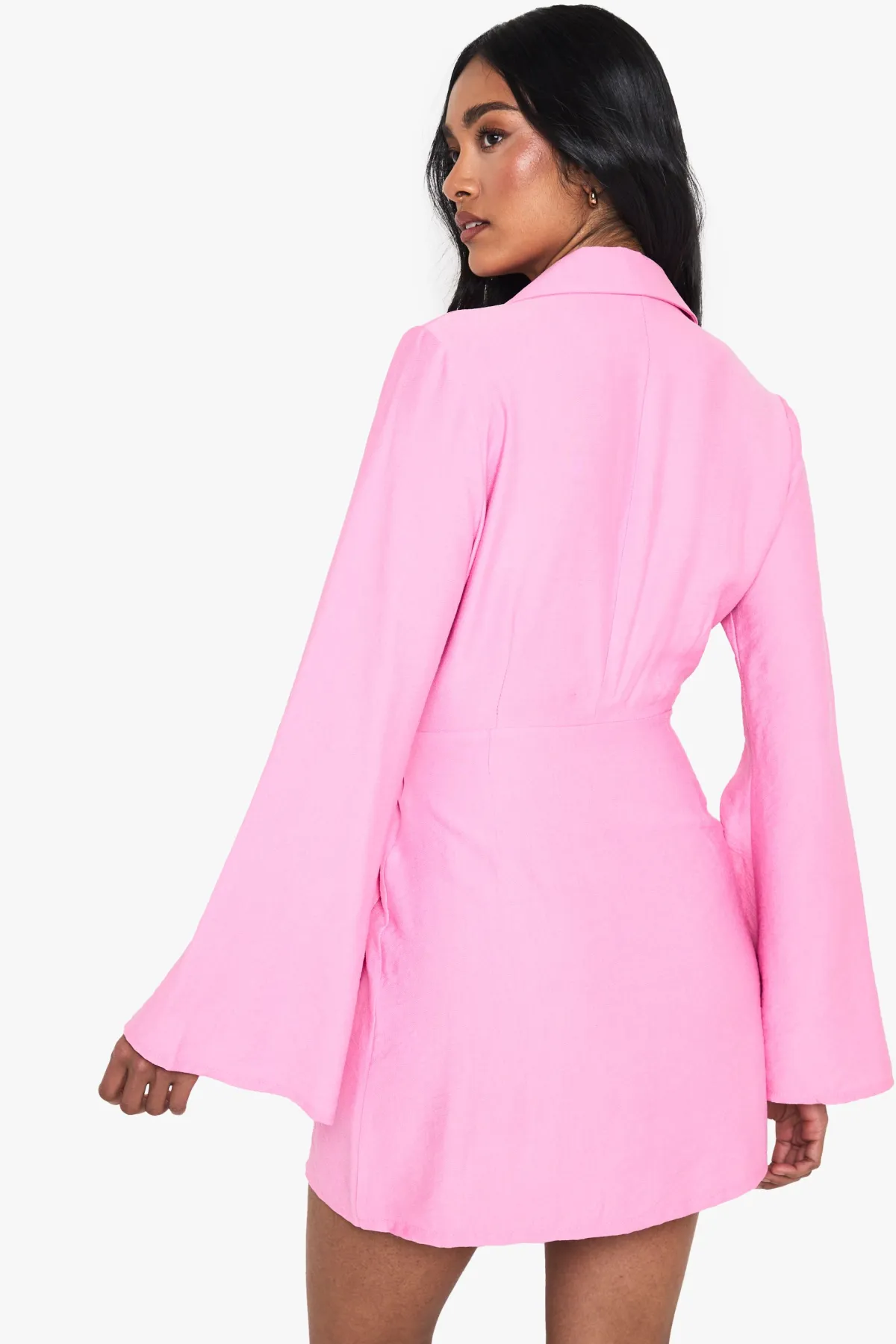 boohoo Linen Look Buckle Detail Tie Waist Tailored Blazer Dress<Femme Tailleurs|Robes À Manches Longues