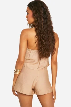 boohoo Linen Look Button Front Bandeau<Femme Tops