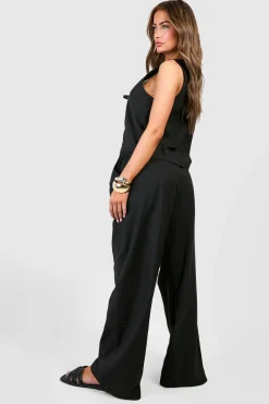 Linen Look Crop top à nouer à l'avant et pantalons larges en imitation lin