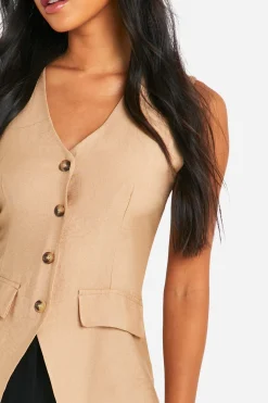 Linen Look Longline Waistcoat