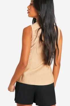Linen Look Longline Waistcoat