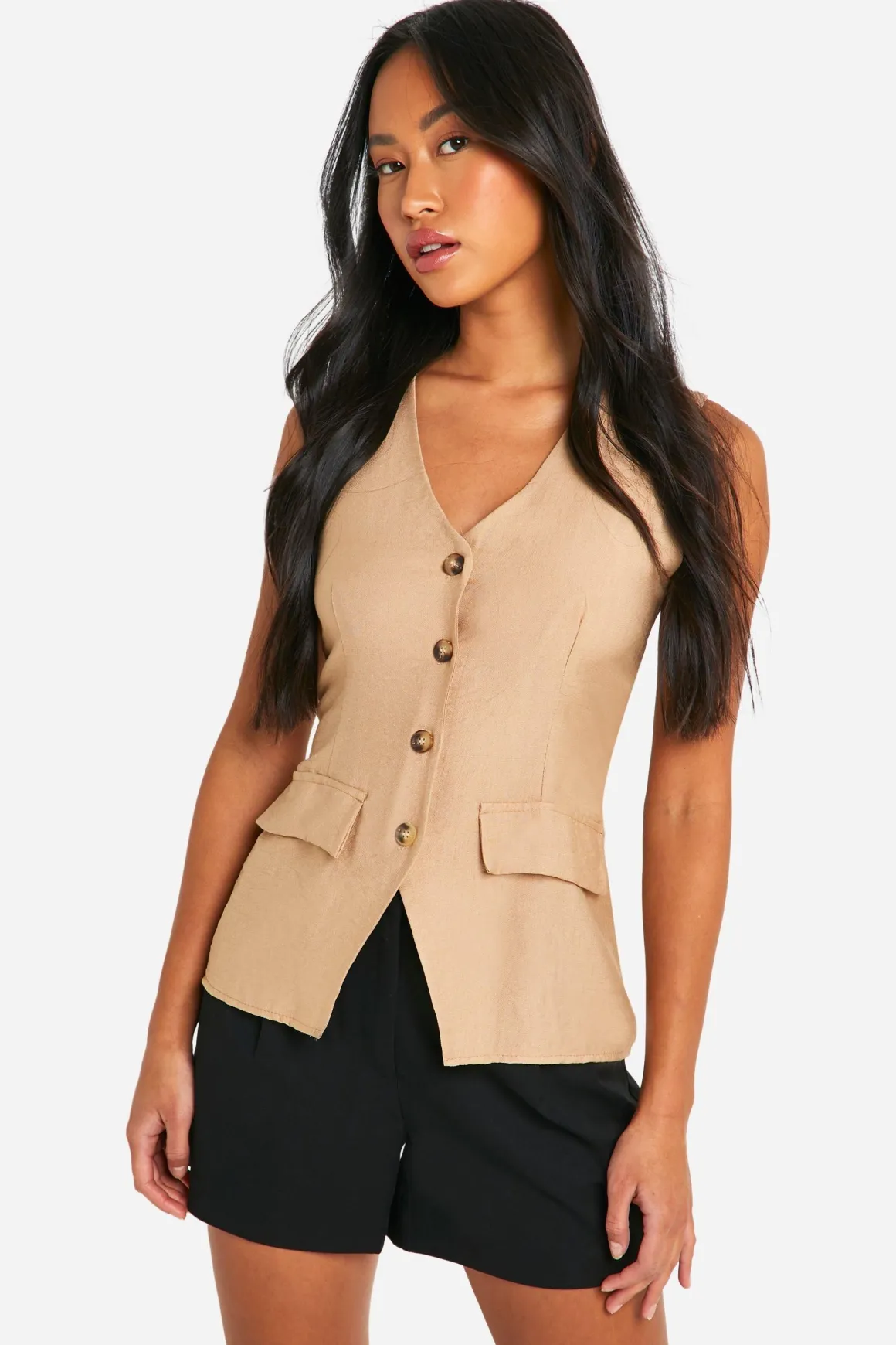 Linen Look Longline Waistcoat
