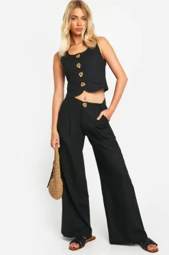 Linen Look Scoop Neck Waistcoat