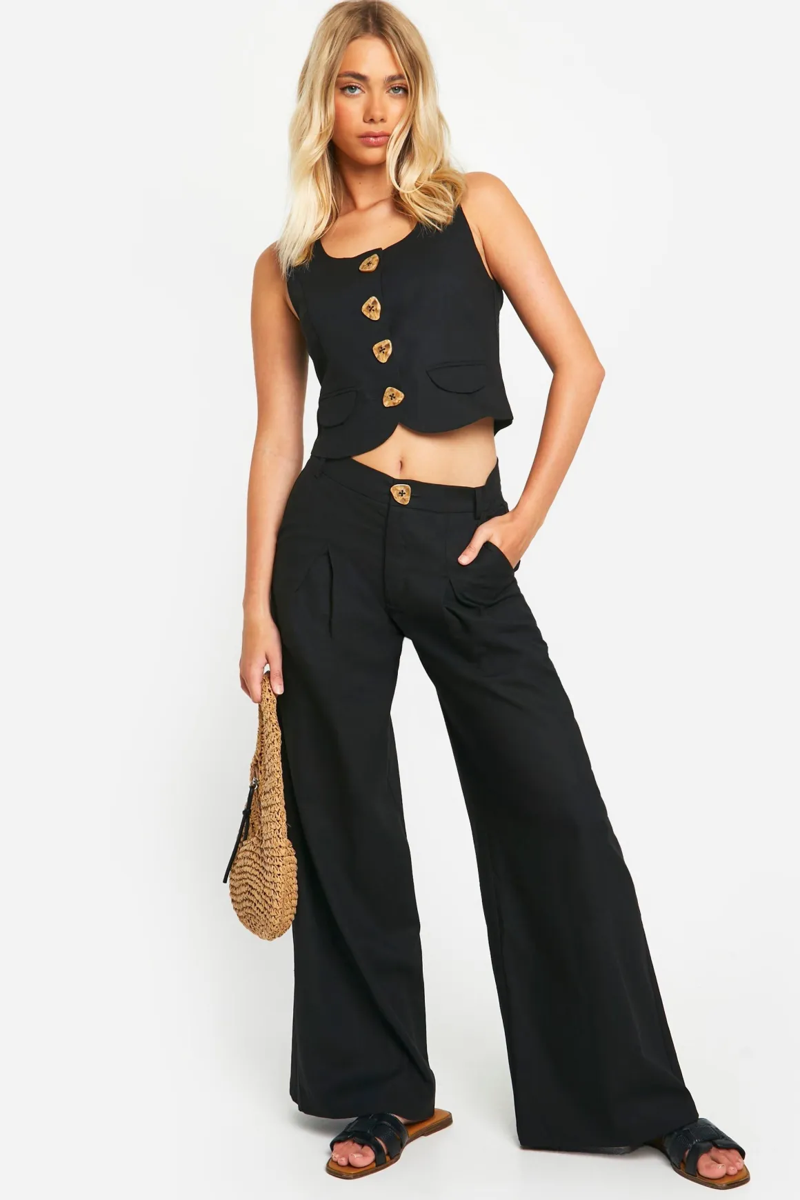 Linen Look Scoop Neck Waistcoat