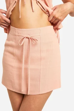 boohoo Linen Look Tie Front Mini Skirt<Femme Jupes|Jupes