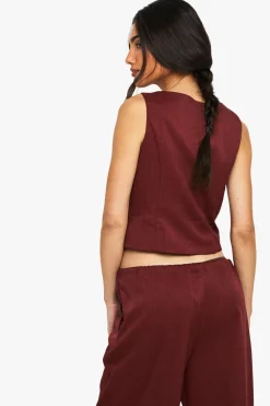 boohoo Linen Look Tie Front Top<Femme Tops|Looks Bordeaux