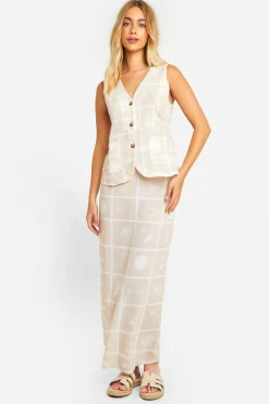 Linen Look Tile Print Gilet et Jupe Maxi Colonne