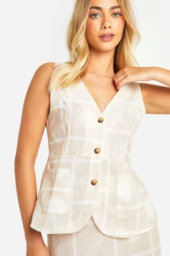 Linen Look Tile Print Gilet et Jupe Maxi Colonne