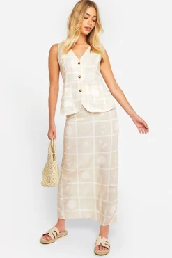 Linen Look Tile Print Gilet et Jupe Maxi Colonne