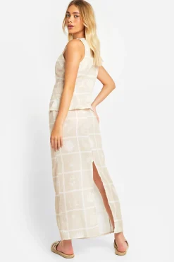 Linen Look Tile Print Gilet et Jupe Maxi Colonne