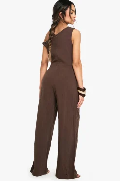 boohoo Linen Look Twist Strap Jumpsuit<Femme Combinaisons Et Combishorts