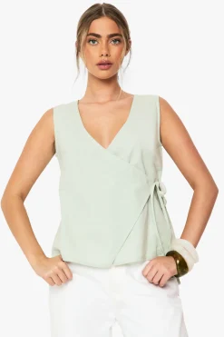 boohoo Linen Wrap Front Top<Femme Tops