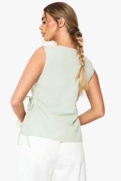 boohoo Linen Wrap Front Top<Femme Tops