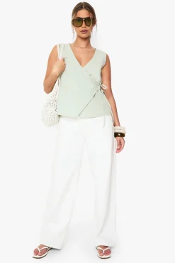 boohoo Linen Wrap Front Top<Femme Tops