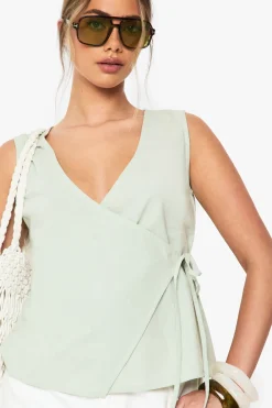 boohoo Linen Wrap Front Top<Femme Tops