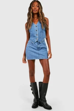 Longline Denim Waistcoat se traduit par Gilet en denim long