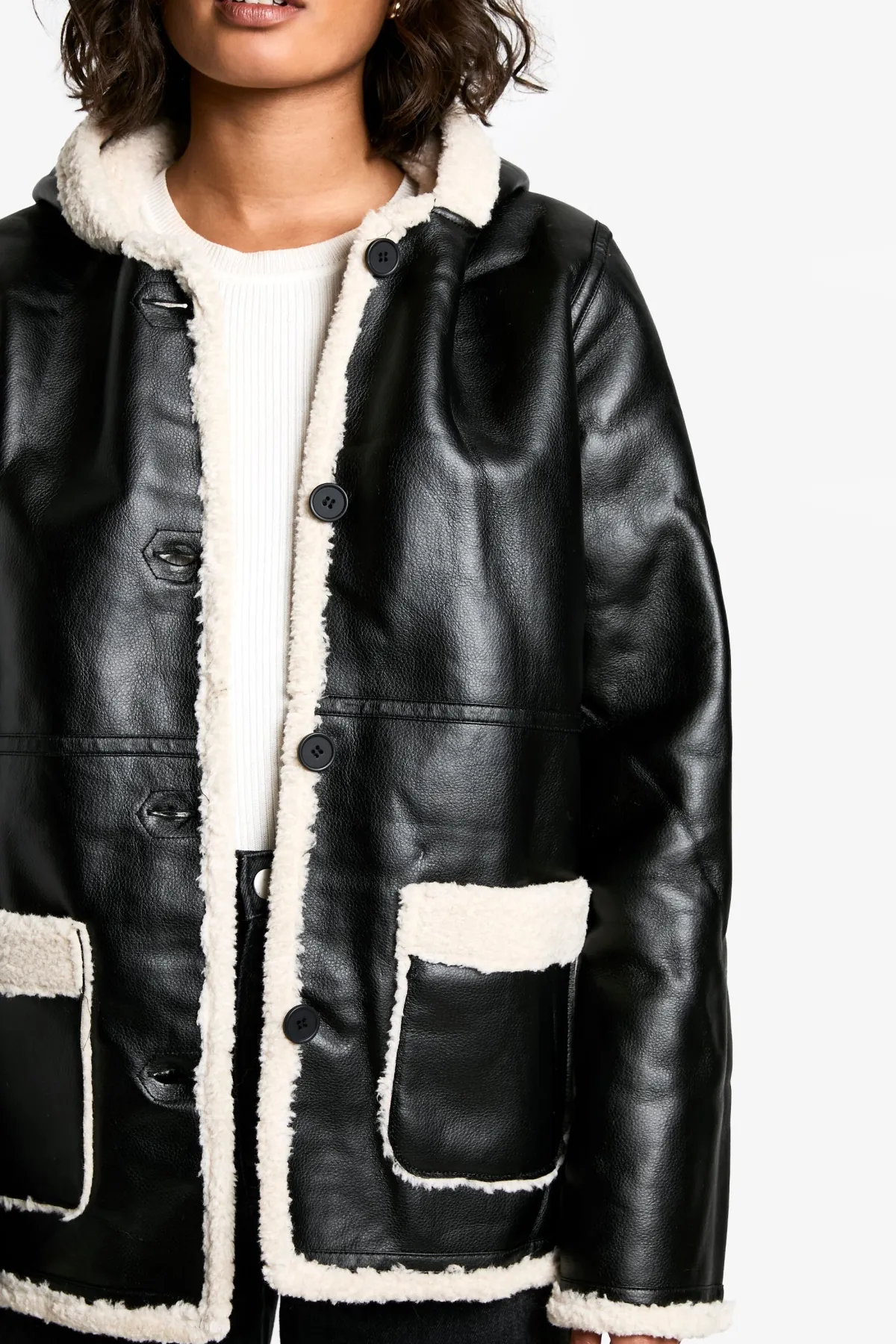 boohoo Long manteau à capuche en synthétique avec doublure borg<Femme Vestes & Manteaux