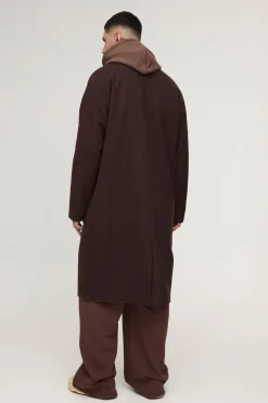 Long manteau en chevron surdimensionné à épaules tombantes en marron
