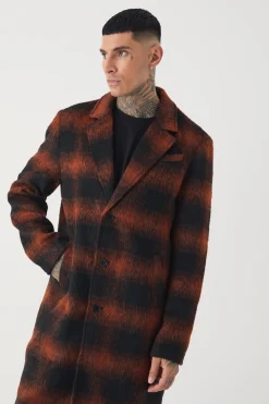 boohooMAN Long manteau surdimensionné à carreaux brossé en<Homme Tout Afficher|Vestes & Manteaux Tall