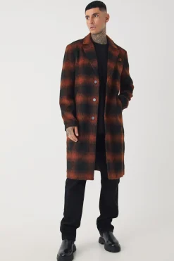 boohooMAN Long manteau surdimensionné à carreaux brossé en<Homme Tout Afficher|Vestes & Manteaux Tall