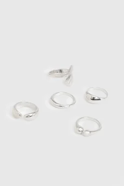 Lot de 5 Bagues Argentées Volumineuses au Design Abstrait