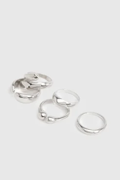 Lot de 5 Bagues Argentées Volumineuses au Design Abstrait