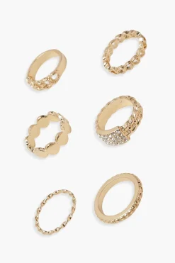 Lot de 5 bagues dorées assorties