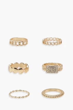 Lot de 5 bagues dorées assorties