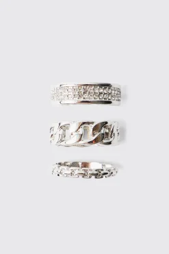 boohooMAN Lot de 3 bagues en argent<Homme Bijoux Et Montres