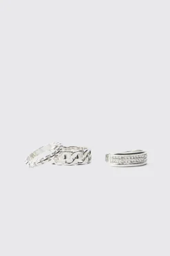 boohooMAN Lot de 3 bagues en argent<Homme Bijoux Et Montres