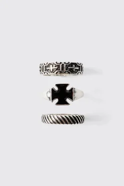 boohooMAN Lot de 3 bagues en argent<Homme Bijoux Et Montres