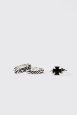 boohooMAN Lot de 3 bagues en argent<Homme Bijoux Et Montres