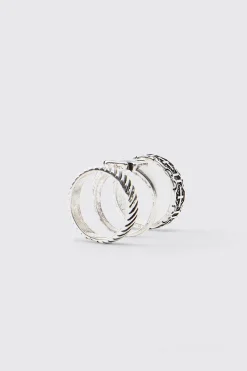 boohooMAN Lot de 3 bagues en argent<Homme Bijoux Et Montres