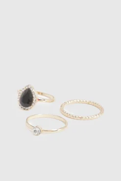 Lot de 3 bagues en pierre ornées noires
