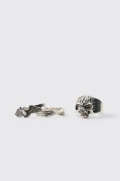 boohooMAN Lot De 3 Bagues Gothiques es<Homme Bijoux Et Montres