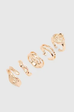 Lot De 5 Bagues Martelées Effet Sculptural