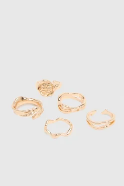 Lot De 5 Bagues Martelées Effet Sculptural