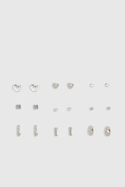 boohoo Lot de 9 boucles d’oreilles à clous s< Boucles D'Oreilles