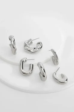 Lot De Boucles D'oreilles Créoles Épaisses Argentées
