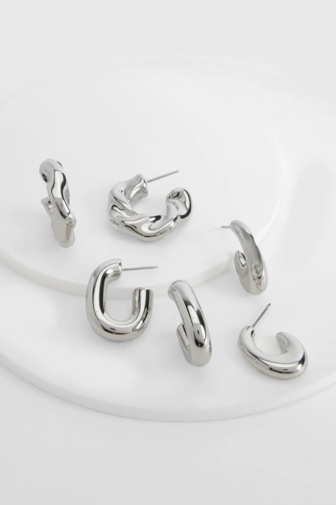 Lot De Boucles D'oreilles Créoles Épaisses Argentées